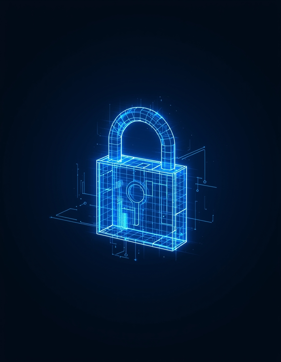 En digital illustration av ett hänglås som representerar internetsäkerhet och dataskydd.